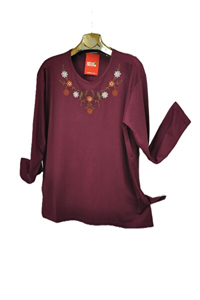 elma abone Plus Size Combed Cotton Embroidered Blouse