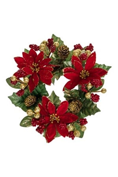 OEM Christmas Decoration with Red Velvet Flowers, Cones & Berries for Candles Ø19cm