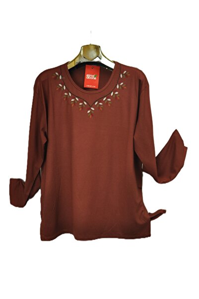 elma abone Plus Size Combed Cotton Embroidered Blouse