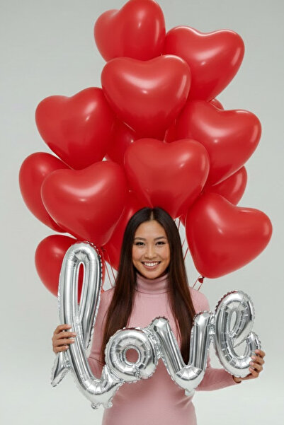 Baloncu Dede 10 بالونات على شكل قلب أحمر، بالون حب فضي، زينة رومانسية للعشاء،...