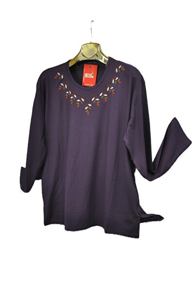 elma abone Plus Size Combed Cotton Embroidered Blouse