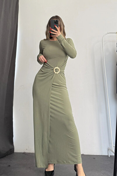 MARTYZ Crew Neck Waist Buckle Detailed Long Dress