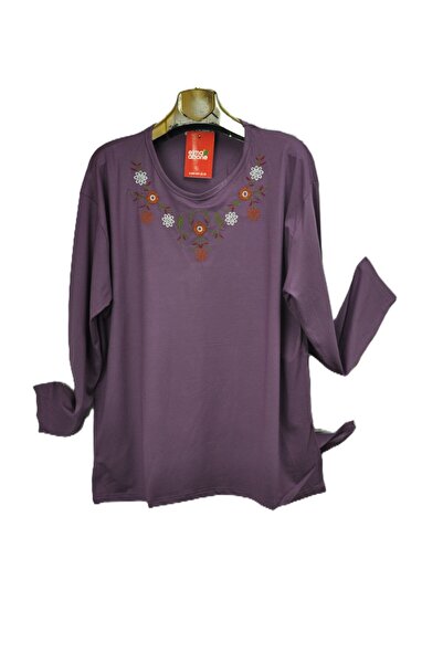elma abone Plus Size Combed Cotton Embroidered Blouse