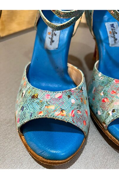 bitangosu Red Art Blue Ankle-High Double Strap 8.5 cm 13 Point Heel Tango, Dance and Evening Dress Shoes