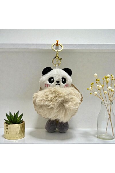 ÇERÇİ MELEK Fluffy Panda Plush Keychain – Cute Bag Ornament