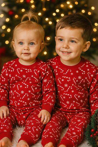 babymoon kids Happy New Year New Year Themed Crew Neck Elastic Waist Girls' 2-Piece Tracksuit Set Red