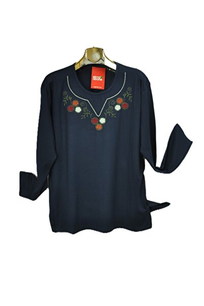 elma abone Plus Size Combed Cotton Embroidered Blouse