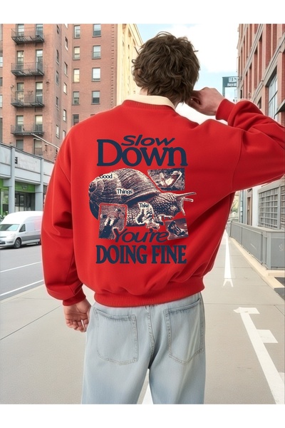 ArtYus سويت شيرت بأكمام طويلة للجنسين من Slow Down Transfer مطبوع مقاس كبير ذ...