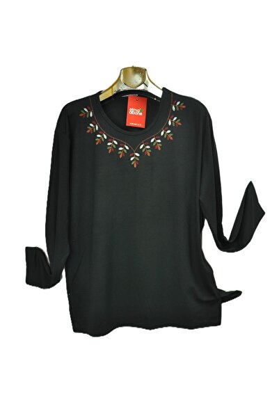 elma abone Plus Size Combed Cotton Embroidered Blouse