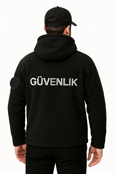 ARTHUR Özel Güvenlik Erkek Kapşonlu Göğüsten Logolu Nakış İşlemeli Polar