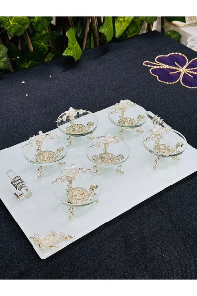 EVRA 6 Adet Gümüş Renk Beyaz İncili Model Lokumluk