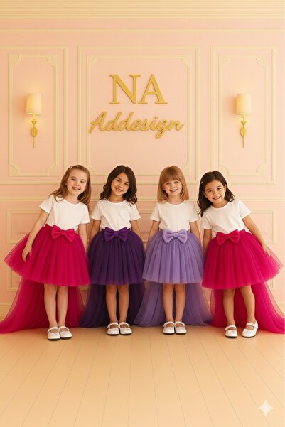 NA ADDESIGN Fluffy Tutu Skirt with Tail – Lining Elastic Waistband, Bow Buckle (7 Colors)