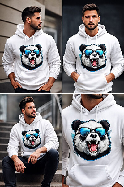 ocke Panda Printed Unisex White Hooded Hoodie – Oversized Streetwear Sweatshirt