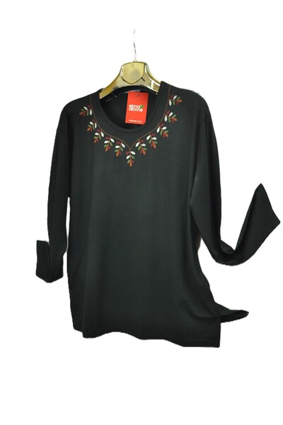 elma abone Plus Size Combed Cotton Embroidered Blouse