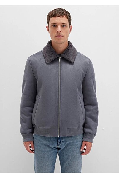 Mavi M0110450-80776 Ανδρικό μπουφάν από ψεύτικο καστόρι με λεπτομέρεια από ψεύτικη γούνα ΓΚΡΙ