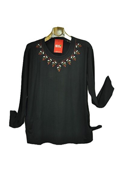 elma abone Plus Size Combed Cotton Embroidered Blouse