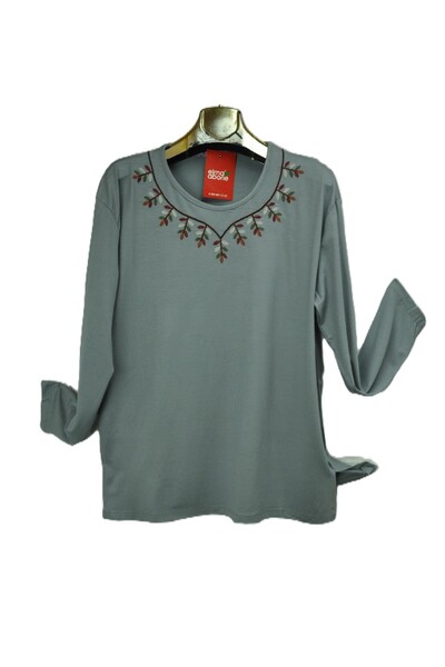 elma abone Plus Size Combed Cotton Embroidered Blouse