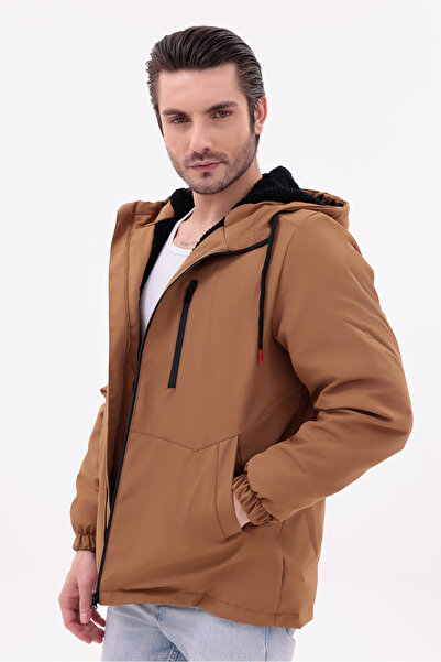 MYRAB DENİM Men's Fur Water and Windproof Hooded Winter Coat & Coat & Parka
