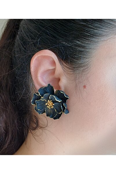 CREATİVESHOP Siyah Çiçek Küpe – El Yapımı Polimer Kil, Hafif & Şık Tasarım