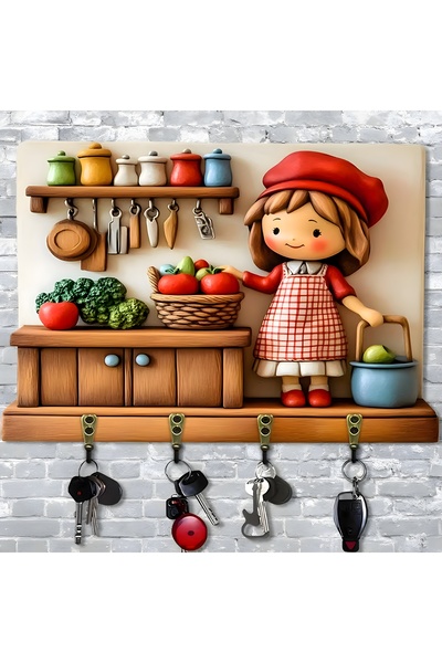 TuraLazerKesim Breloc plat 2D, multifuncțional, din lemn, cu patru cârlige me...