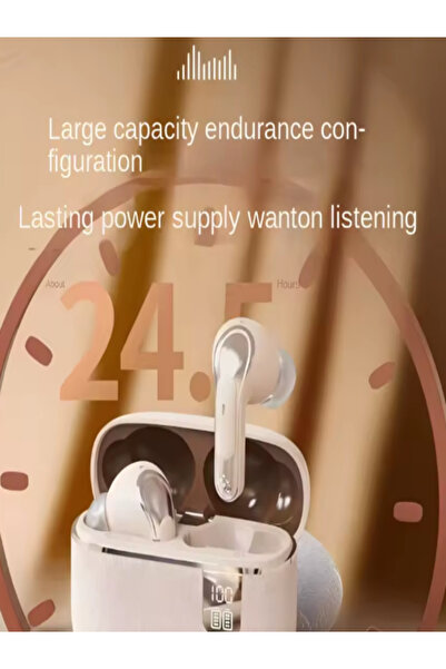 OEM In-ear headphones with Bluetooth technology TWS BT5.5, high quality leather, LED display - WHITE