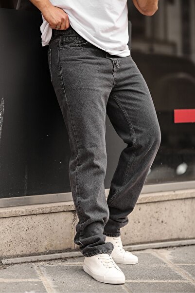 comstar Men's Loose Fit Basic High Waist Anthracite Baggy Trousers