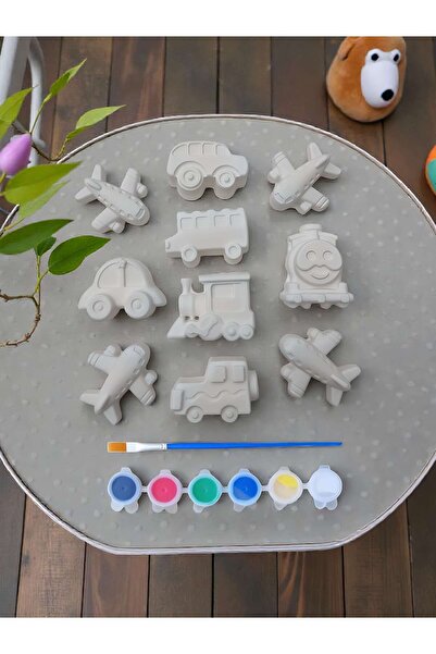 Atölye yüksel Taşıtlar Taş Boyama Seti = 10 Taş + 6 Renk Boya + 1 Fırça