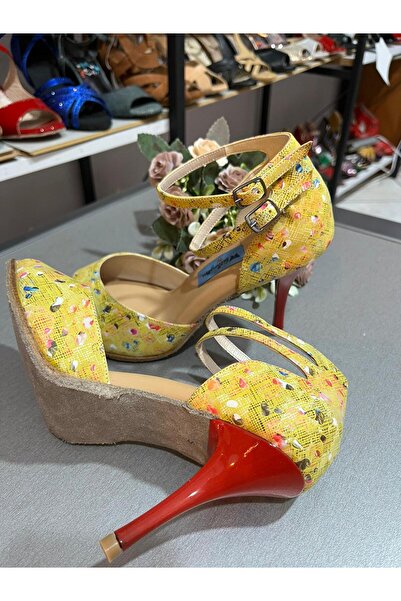 bitangosu Yellow Art Ankle Strap Double Buckle Yellow 8.5 cm 11 Point Closed Heel Tango, Dance, and Ballroom Shoes