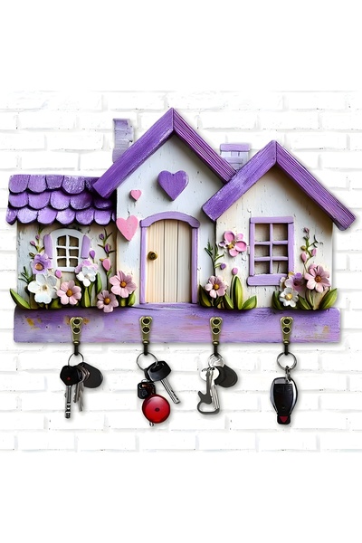 TuraLazerKesim Breloc plat 2D, multifuncțional, din lemn, cu patru cârlige me...