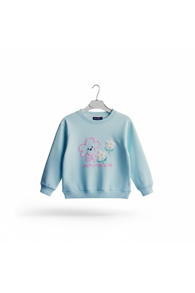 KGDKİDS Kız Bebek/Çocuk Mavi Renk Nakışlı İkili Alt Üst Takım