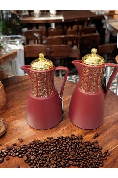 Alsaif Gallery Marhoumi Thermos Set with Red and Gold Push Button, 750ml and 1 Liter