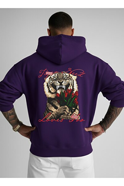 LORVEX 100% bumbac Pulover supradimensionat tricou cu glugă Imprimat cu tigru...