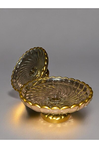 Zeryas Home 2 Adet Cam Altın Yaldızlı Ayaklı Sunum Kasesi Çerezlik Tatlılık G...