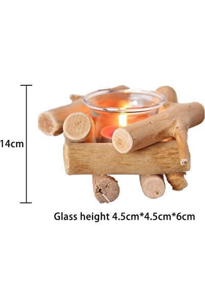 Generic Drift Wood Wooden Candle Holder with Glass - Cozy Home Decor with Chic Rustic Design, Set of 3