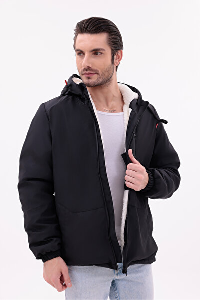 MYRAB DENİM Men's Fur Water and Windproof Hooded Winter Coat & Coat & Parka