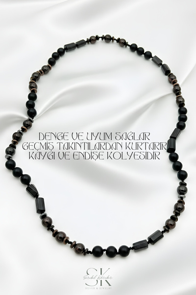 Sarıbel Kehribar Garnet Turmalin Oniks Kaygı ve Başarı Kolyesi