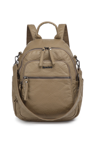 Hüvendo Barcelona Medium Size Multi-Pocket Shoulder Strap Sports and Casual Women's Backpack Mink