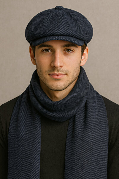 Butik Erkek Kışlık Balıksırtı Desenli Kasket & Atkı Takımı – 198x30 cm Atkı –...