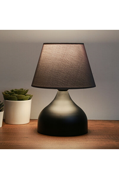 METEDEKOR Milano Metal Gövdeli Abajur Konik Antrasit Kumaş Yatak Odası Salon ...