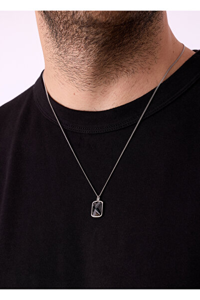 Atolyewolf Gümüş Kaplama Siyah Taşlı Kolye