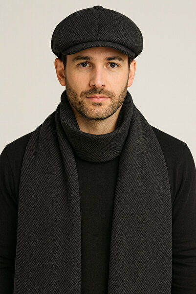 Butik Ανδρικό Σετ Χειμερινό Καπέλο και Κασκόλ με Σχέδιο Ψαροκόκαλο – Κασκόλ 1...