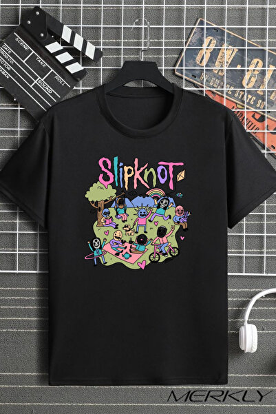 barsdepo Tricou Slipknot cu imprimeu , supradimensionat Tricou negru unisex p...