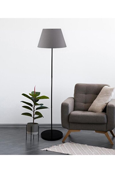 METEDEKOR Art Siyah Metal Ayaklı Lambader Antrasit Konik Kumaş Başlık Köşe Lambası