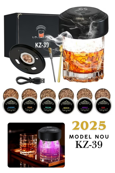 PLEMORY Set Smoker Electric pentru Afumat Bauturi, Afumator Bauturi Whisky/Cocktailuri plus 6x Arome