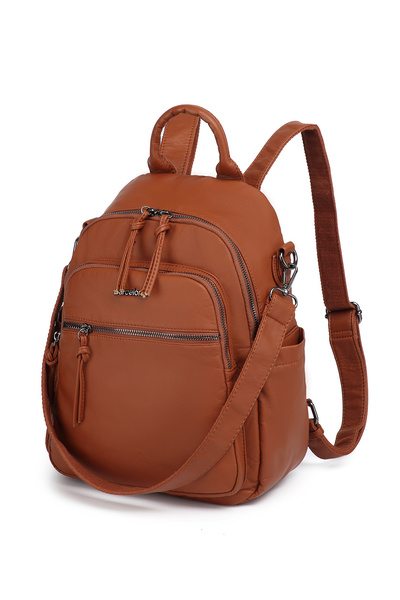 Hüvendo Barcelona Medium Size Multi-Pocket Shoulder Strap Sports and Casual Women's Backpack Brown