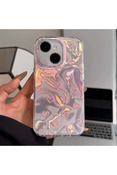 RONA STORE iPhone 13 Compatible Zebana Pink Heart Patterned Silicone Case