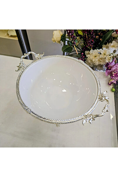 MaviDamla 26 cm Cast Metal Frame Porcelain Bowl with Legs Silver