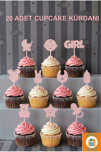 Atölye Doruk زينة كعكة على شكل عود أسنان وردي لحفلات استقبال المولود الجديد -...