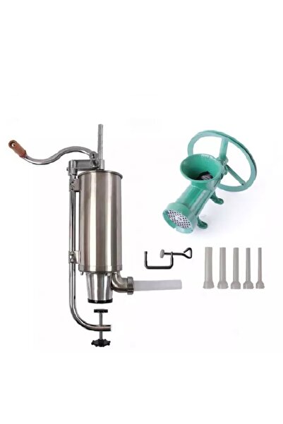 micul fermier Pachet Masina Tocat Carne din Fonta, Nr 32 + Carnatar Vertical Inox, 3 Kg, VNS-V3