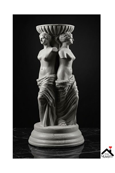 Serap Art HANDMADE/ELYAPIMI Gri Hera Tanrıça Dekoratif 3lü Kadın Heykeli/ Ant...